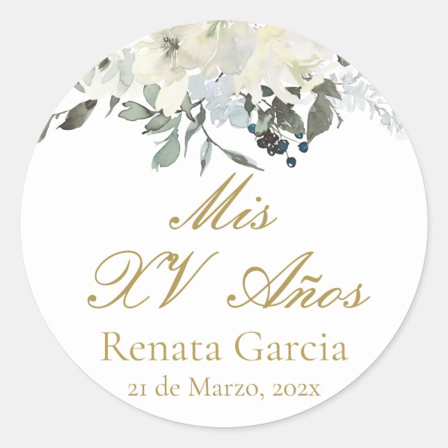 Mis XV años flores rosas Classic Round Sticker (Front)