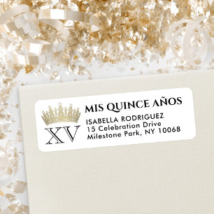 Mis XV Años Gold Quinceañera Crown Return Address Label
