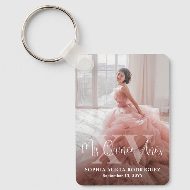 Mis XV Años Quinceañera 15th Birthday Chic 2 Photo Key Ring (Front)