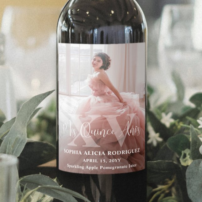 Mis XV Años Quinceañera Photo Modern 15th Birthday Wine Label (Creator Uploaded)