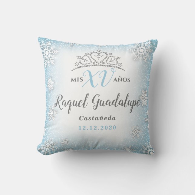 Mis XV Winter Wonderland Quinceañera Crown Pillow (Front)