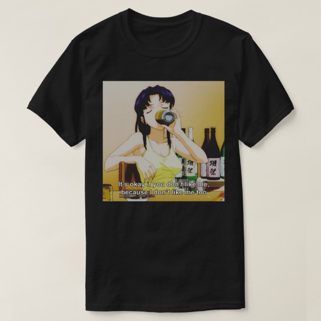 Misato Katsuragi Drinking Yebisu Beer T-Shirt (Design Front)