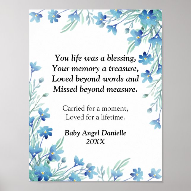 Miscarriage Condolence Forget Me Not Baby Angel Poster (Front)