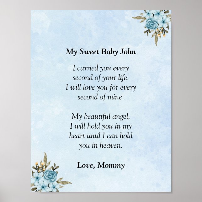 Miscarriage Condolence Letter to My Baby Boy Angel Poster (Front)