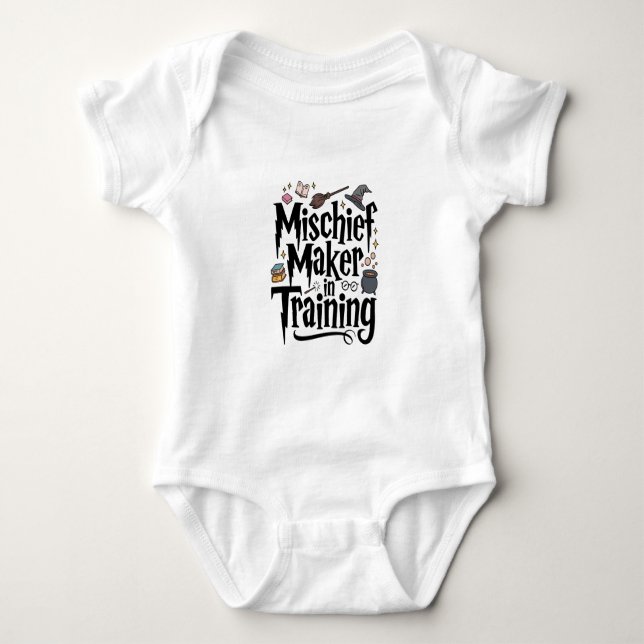 Mischief Maker In Training Newborn Baby Wizard  Bodysuit (Front)