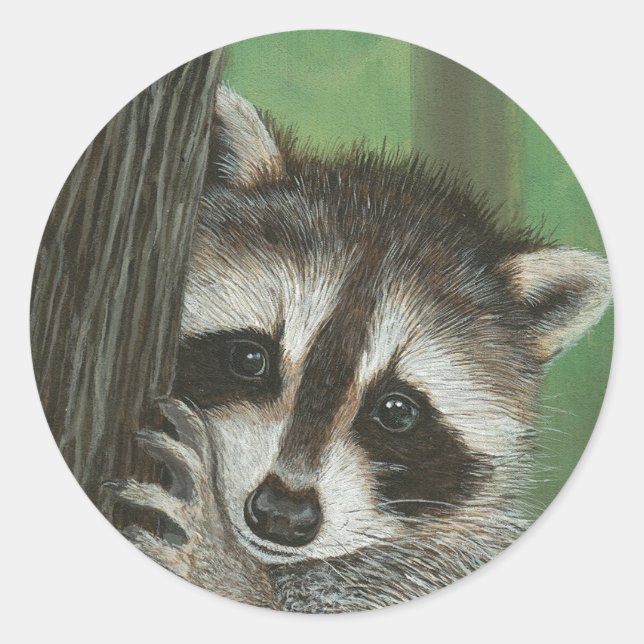Mischief Racoon up a Tree sticker (Front)