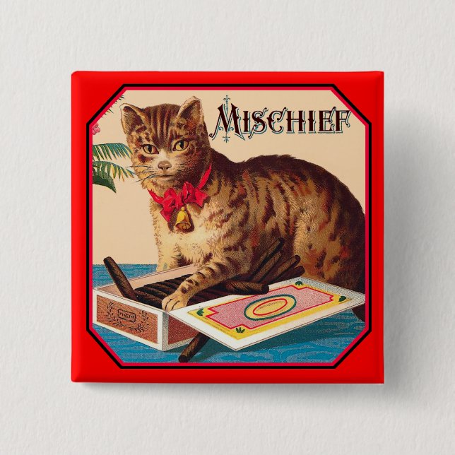 Mischief the Cat 15 Cm Square Badge (Front)