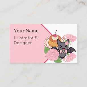 Mischievous Bat and Kawaii Caramel Flan Business Card
