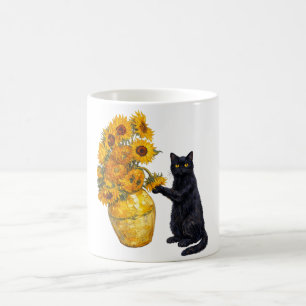 Mischievous Black Cat Sunflower Art – Van Gogh Coffee Mug
