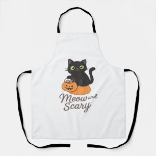 Mischievous Black Cat with Glowing Green Eyes on P Apron