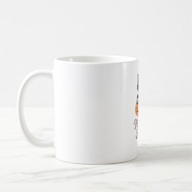 Mischievous Black Cat with Glowing Green Eyes on P Coffee Mug (Left)