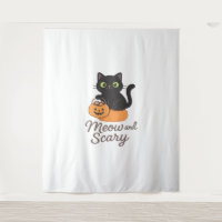Mischievous Black Cat with Glowing Green Eyes on P