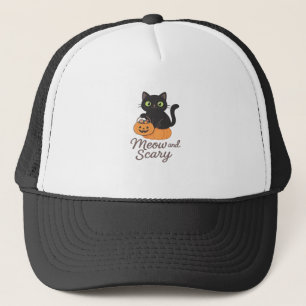 Mischievous Black Cat with Glowing Green Eyes on P Trucker Hat