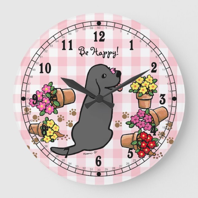 Mischievous Black Labrador Large Clock (Front)