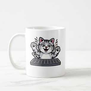 Mischievous Cartoon Cat at Keyboard Coffee Mug