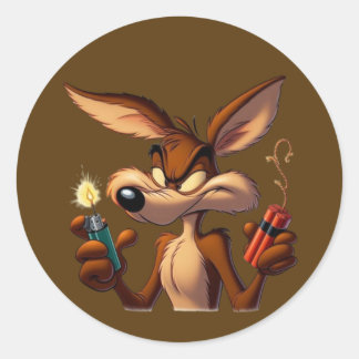 Mischievous Cartoon Coyote Classic Round Sticker