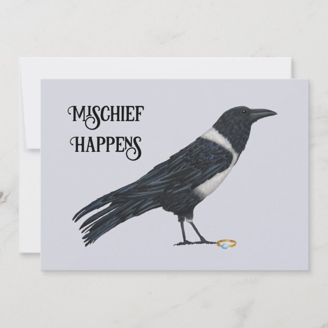 Mischievous Crow and Ring Flat Holiday Card (Front)