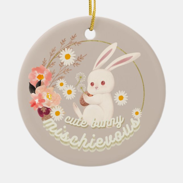 Mischievous Cute Bunny Ceramic Ornament (Front)