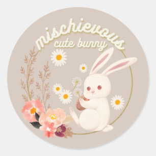 Mischievous Cute Bunny Classic Round Sticker