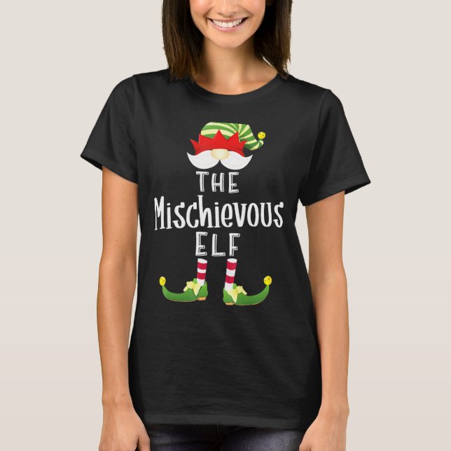 Mischievous Elf Group Christmas Pajama Party T-Shirt (Front)