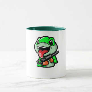 Mischievous Frog with Gun Cartoon Coffee Mug