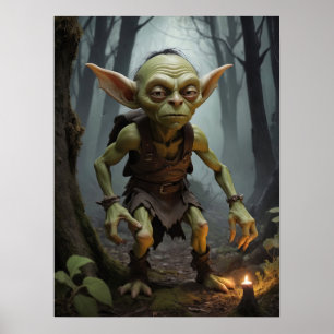 Mischievous Goblin Lurking in a Haunted Forest Poster