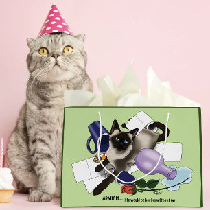 Mischievous Green Cheeky Siamese Cat Funny Large Gift Bag
