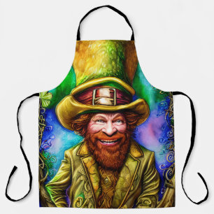 Mischievous Green Leprechaun with Clover Apron