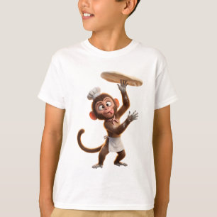 Mischievous Monkey Chef Tossing Pizza Dough 3D Ren T-Shirt