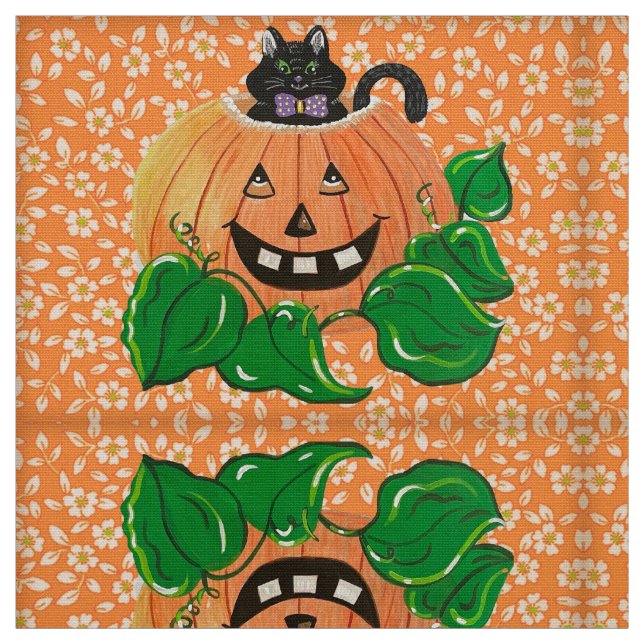 Mischievous Pumpkin Kitty Fabric (Swatch)