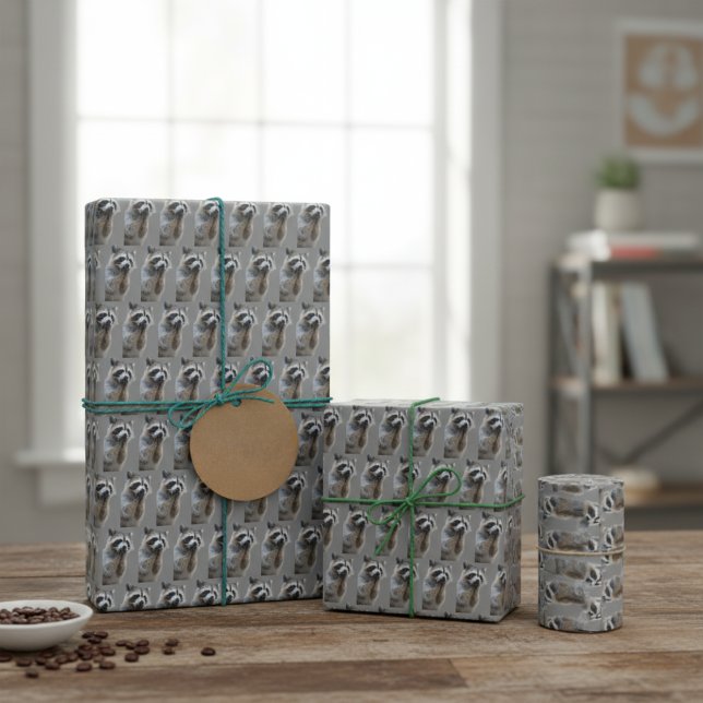 Mischievous Racoon   Wrapping Paper Sheet (Mischievous Raccoon Wrapping Paper Sheets)