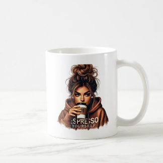Mischievous Smirk - Stylish Girl Sipping Coffee Mug