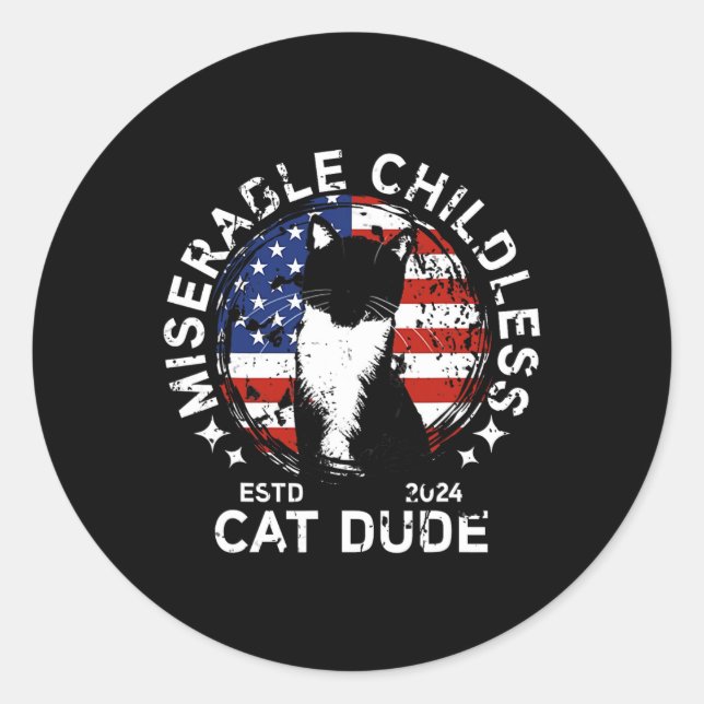 Miserable Childless Cat Dude 1  Classic Round Sticker (Front)