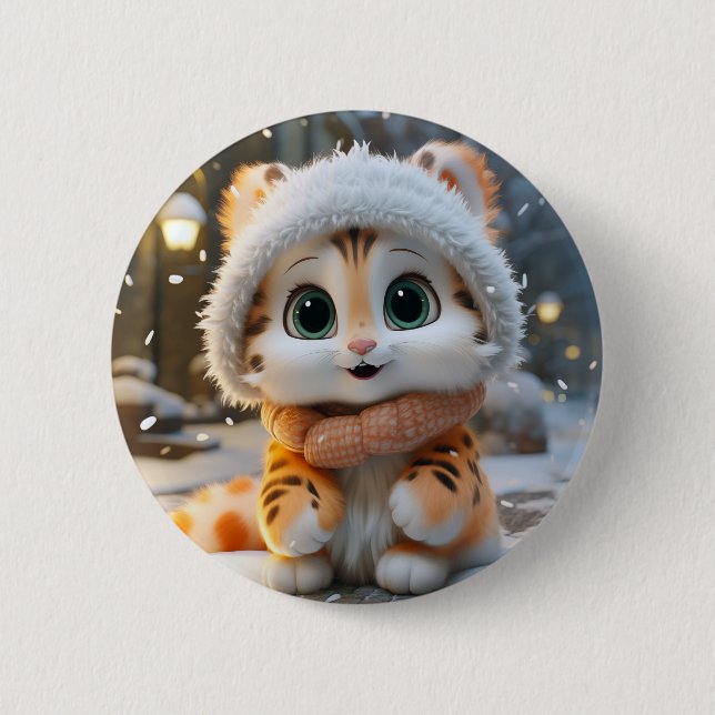 Misha - A fluffy snow leopard 6 Cm Round Badge (Front)