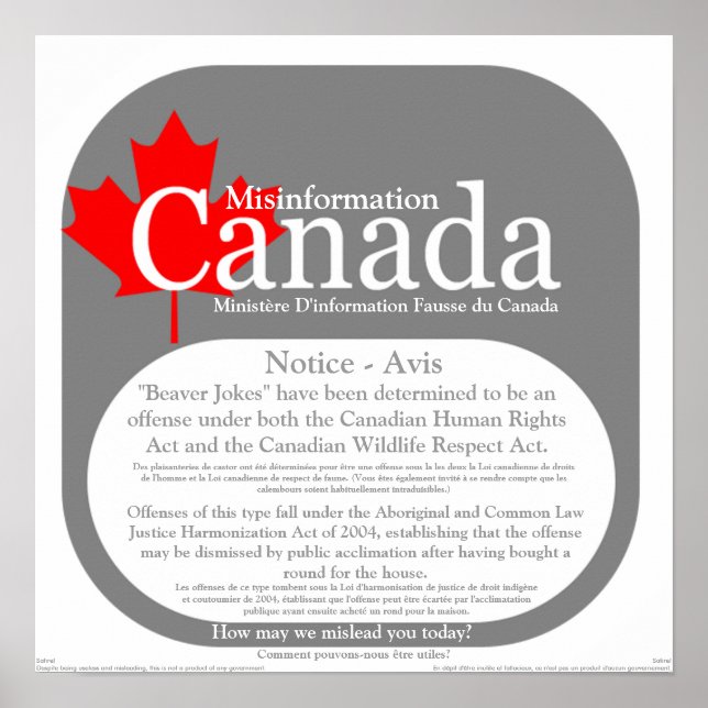 Misinformation Canada - Beaver Jokes Notice Poster (Front)