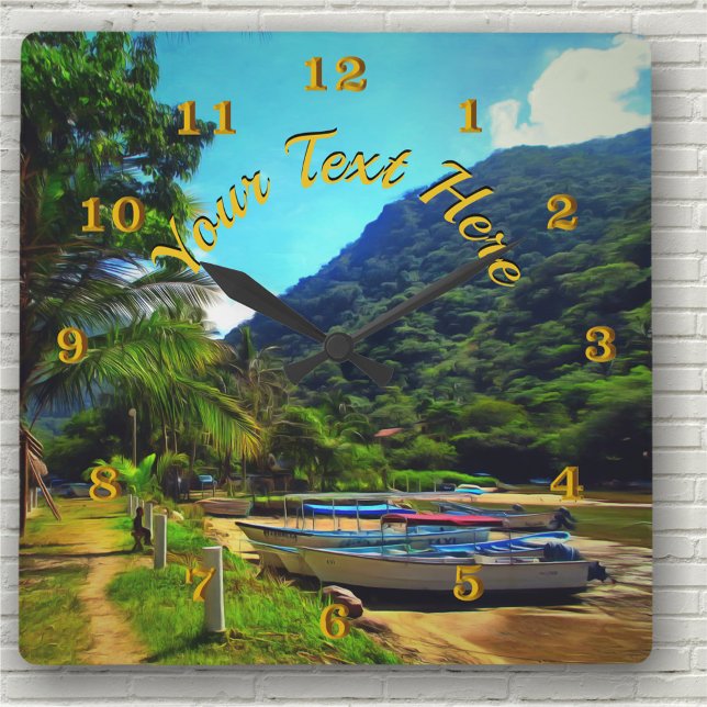 Mismaloya Boats on The River 0350 Square Wall Clock (Creator Uploaded)