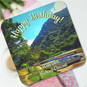 Mismaloya Boats on The River Birthday 0350 Square Sticker