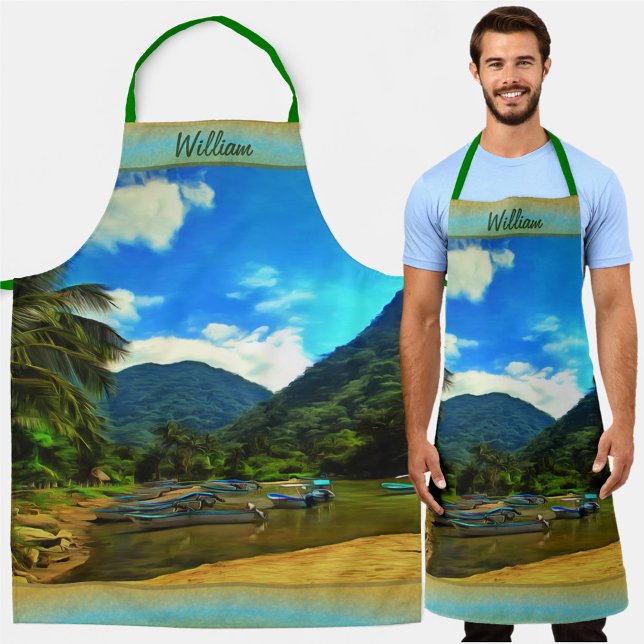 Mismaloya River Fishing Boats 0344 Apron (Creator Uploaded)