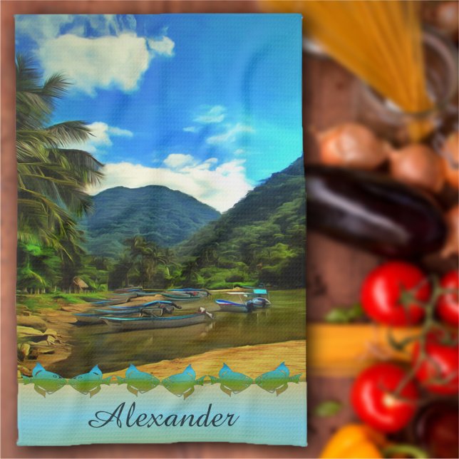 Mismaloya River Fishing Boats 0344 Tea Towel (Creator Uploaded)