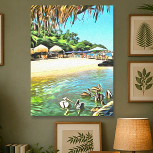 Mismaloya River Meets Banderas Bay Beach 0330 Art Canvas Print