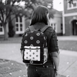 Mismatch Backpack – Black & White Geometric Floral