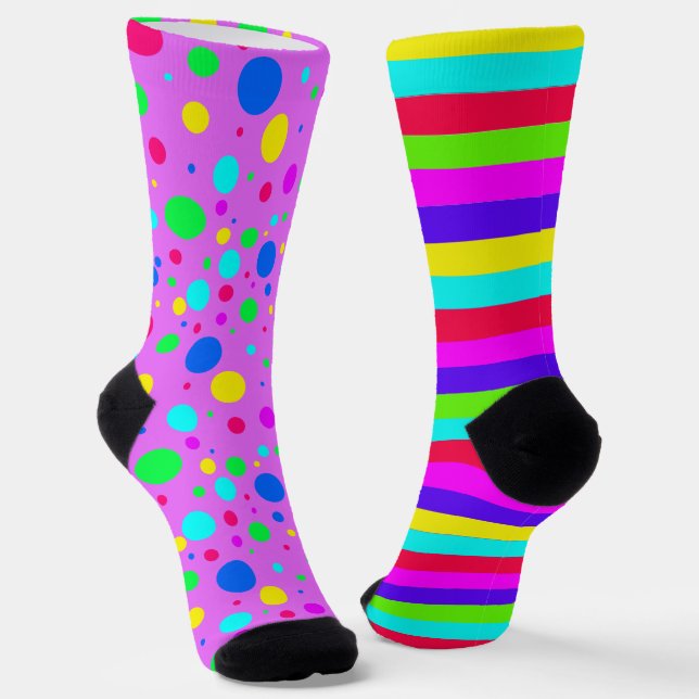 Mismatch Colourful Stripes Polka Dot Socks (Angled)