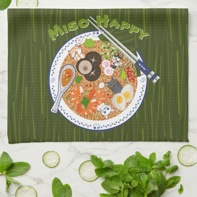 Miso Happy - Kawaii Ramen Cats Tea Towel (Folded)