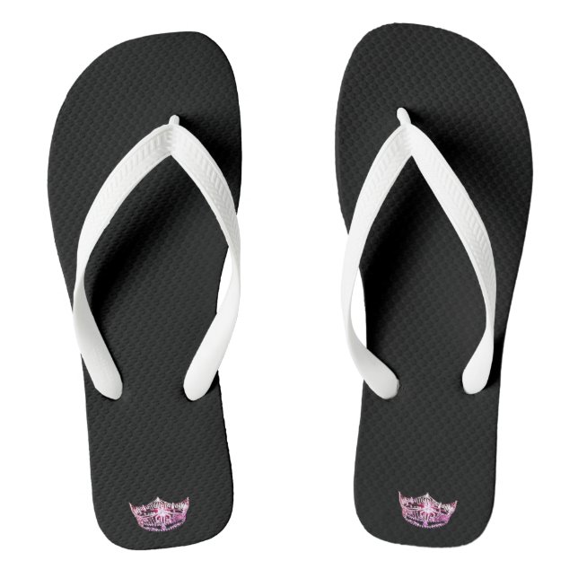 Miss America Adult Pink Crown White Flip Flops (Footbed)