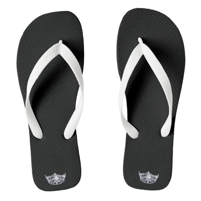 Miss America Adult Silver Crown White Flip Flops (Footbed)