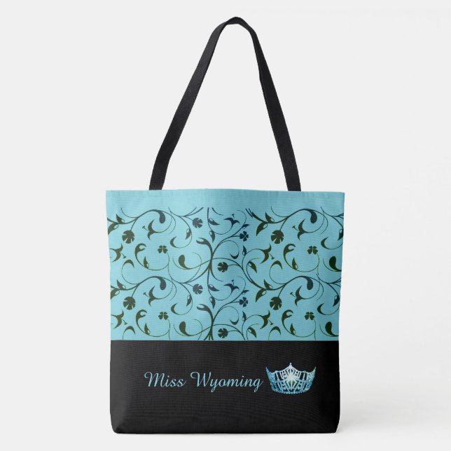 Miss America Aqua Crown Tote Bag Green Scrolls (Front)
