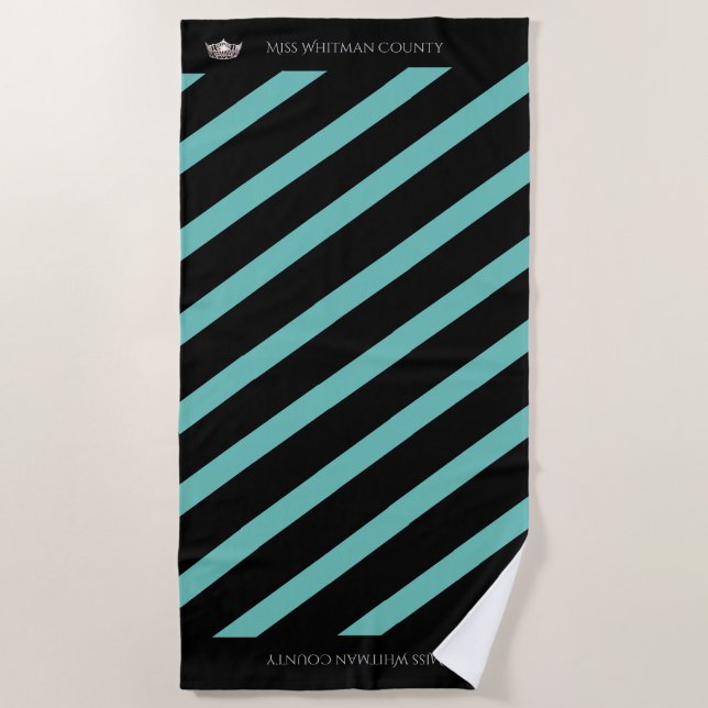 Miss America Aqua Stripe SLVR Crown Beach Towel (Front)