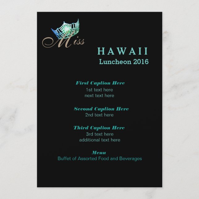Miss America Black Shimmer Luncheon Program Card (Front)