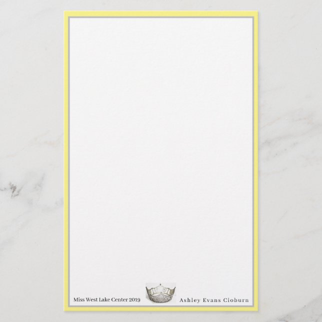 Miss America Crown & Custom Name Stationery Sheets (Front)