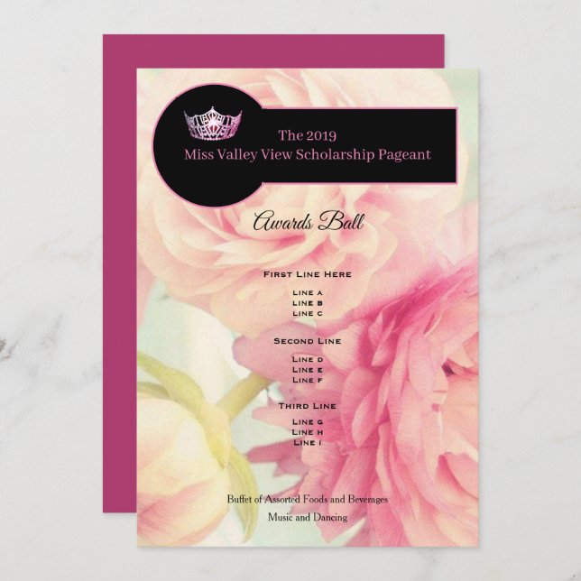 Miss America Crown Peonies Awards Ball Program (Front/Back)